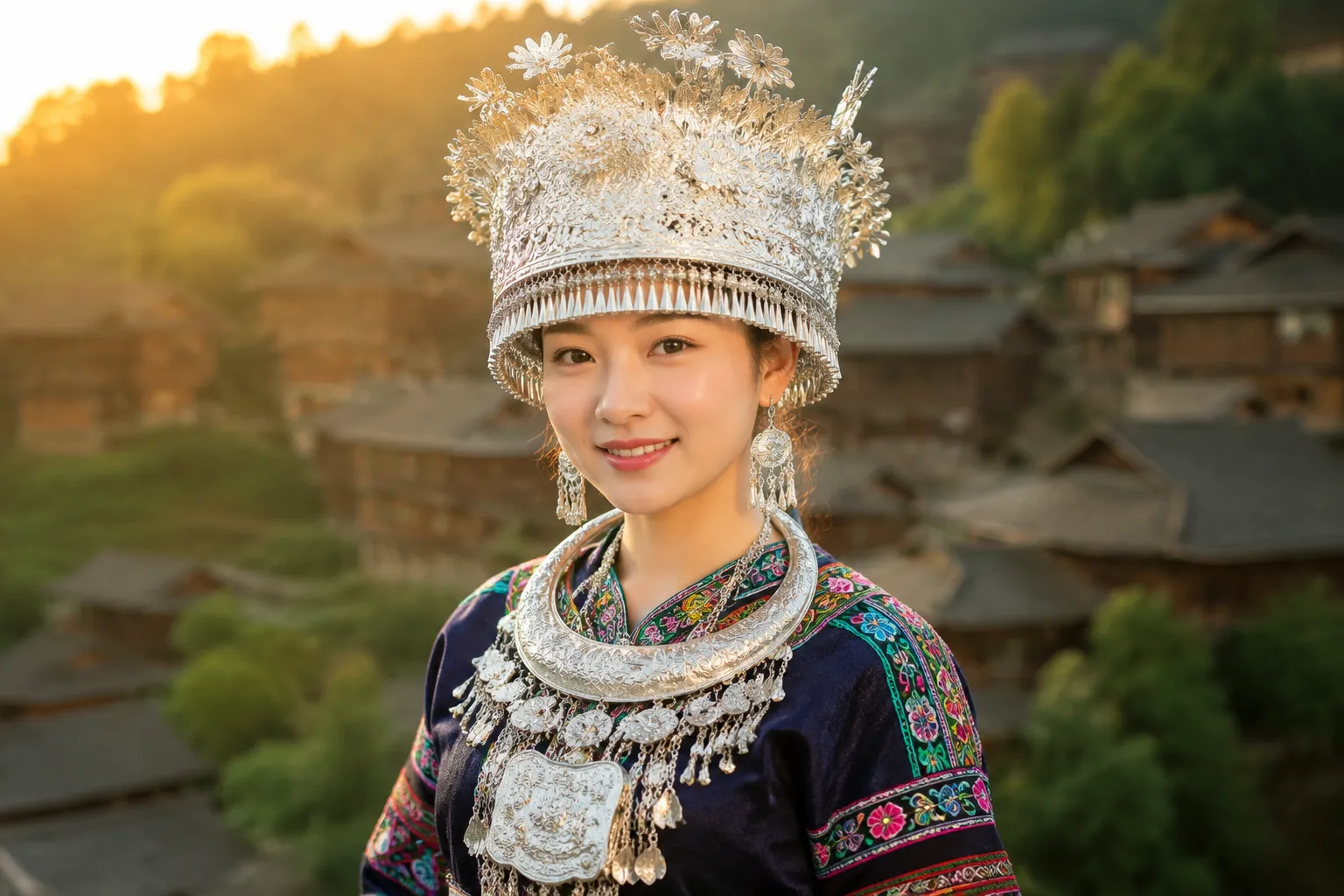 Miao silver headdress and embroidery in Guizhou