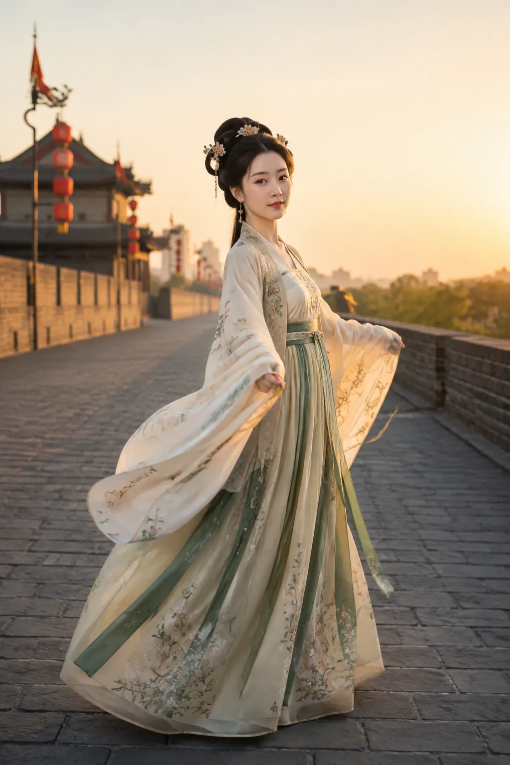 Hanfu photoshoot at Xi''an ancient city wall